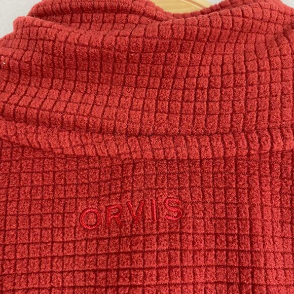 Orvis Waffle Knit 1/4 Zip Thermal Fleece Sweatshirt Men M Rust Orange Mock Neck - Picture 5 of 9